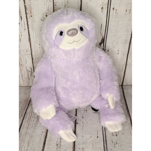 13" FAO Schwarz Lavender & White Sloth Plush Sparkly Fur Stuffed Animal Purple - Picture 1 of 4